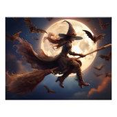 Halloween Steampunk Witch Moonlight Flight Foto Afdruk (Voorkant)