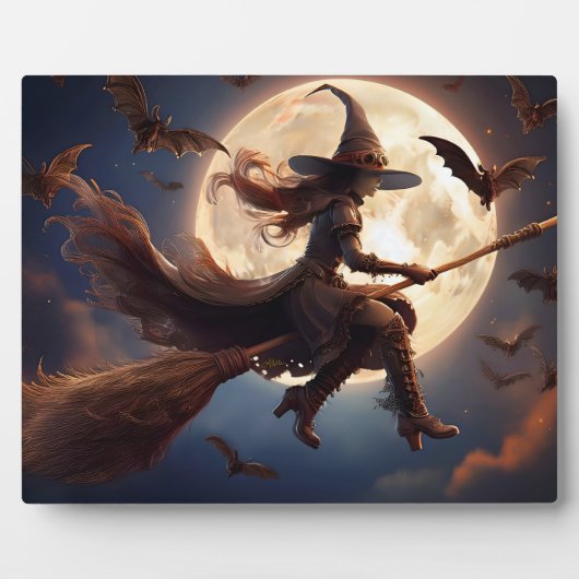 Halloween Steampunk Witch Moonlight Flight Fotoplaat (Voorkant)