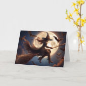 Halloween Steampunk Witch Moonlight Flight Kaart (Gele Bloem)