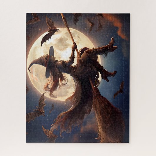 Halloween Steampunk Witch Moonlight Flight Legpuzzel (Verticaal)