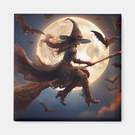 Halloween Steampunk Witch Moonlight Flight Magneet