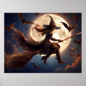 Halloween Steampunk Witch Moonlight Flight Poster (Voorkant)