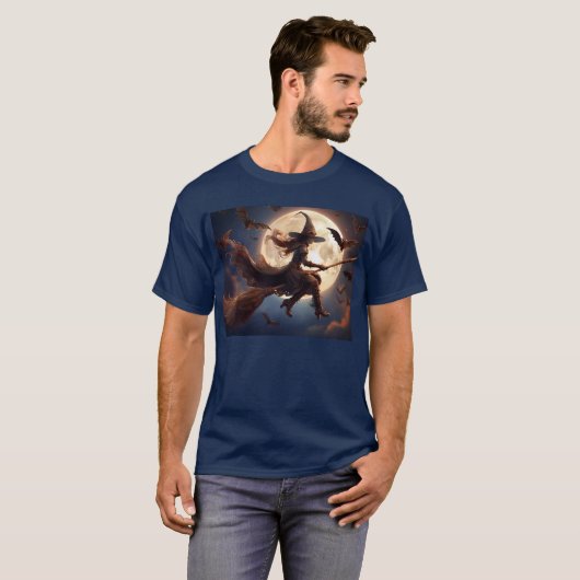 Halloween Steampunk Witch Moonlight Flight T-shirt (Voorkant volledig)