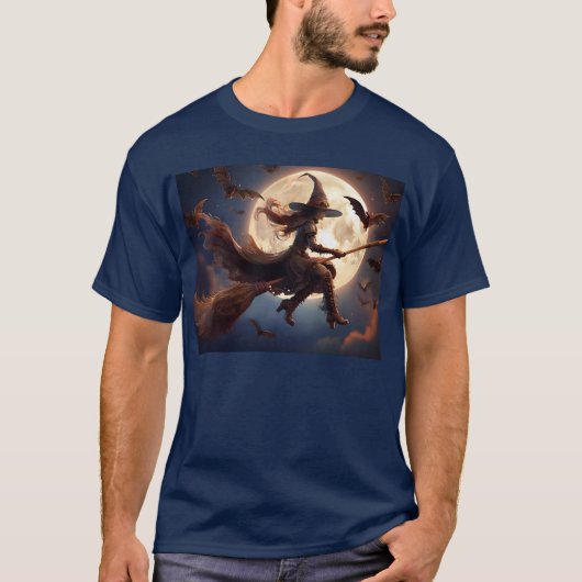 Halloween Steampunk Witch Moonlight Flight T-shirt (Voorkant)