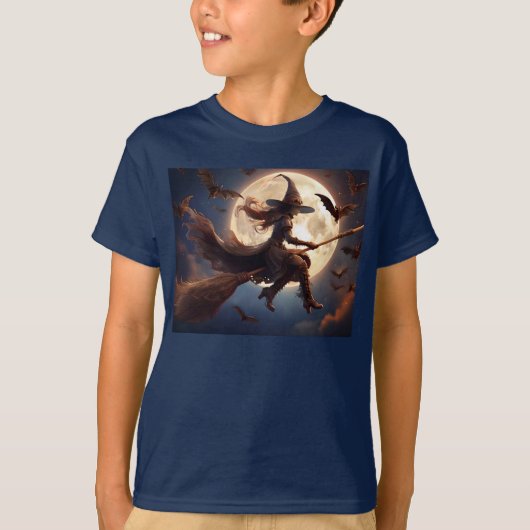 Halloween Steampunk Witch Moonlight Flight T-shirt (Voorkant)