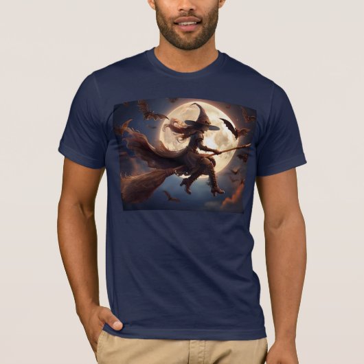 Halloween Steampunk Witch Moonlight Flight T-shirt (Voorkant)