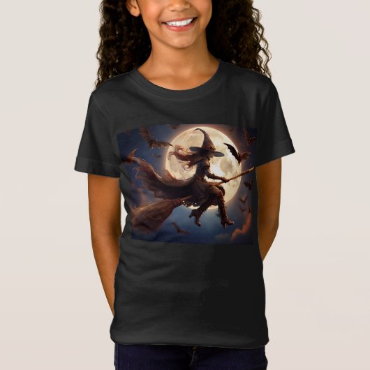 Halloween Steampunk Witch Moonlight Flight T-shirt (Voorkant)