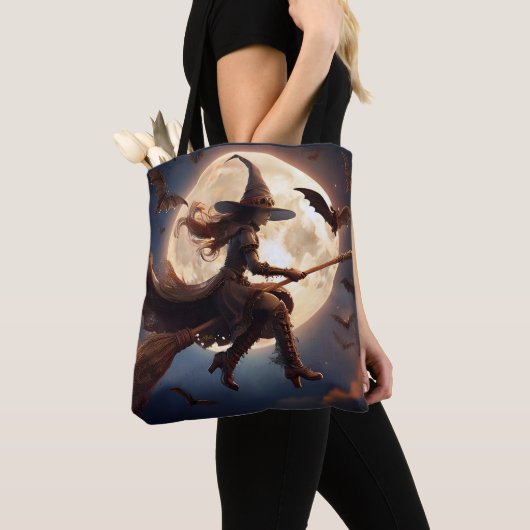 Halloween Steampunk Witch Moonlight Flight Tote Bag (Dichtbij)