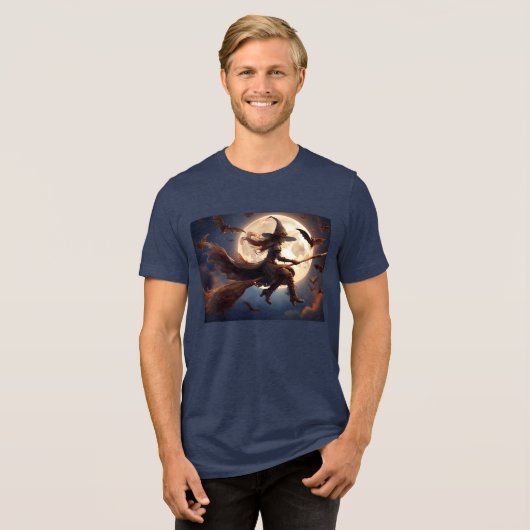 Halloween Steampunk Witch Moonlight Flight Tri-Blend Shirt (Voorkant volledig)