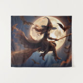 Halloween Steampunk Witch Moonlight Flight Wandkleed (Voorkant (horizontaal))