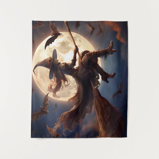 Halloween Steampunk Witch Moonlight Flight Wandkleed (Voorkant)