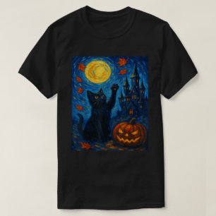 Halloween Sterrennacht Black Cat Art T-shirt