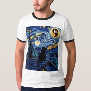 Halloween Sterrennacht Black Cat Comma La Kamala T-shirt