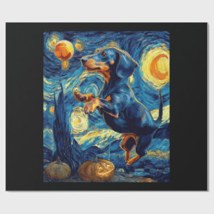 Halloween Sterrennacht Pupp Dachshund Cadeaupapier