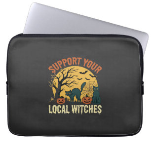 Halloween Steun Je Lokale Heksen Zwarte Kat Laptop Sleeve