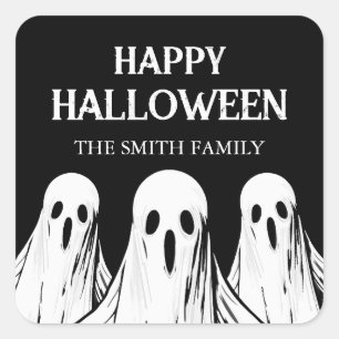 Halloween sticker met zwarte en witte geest