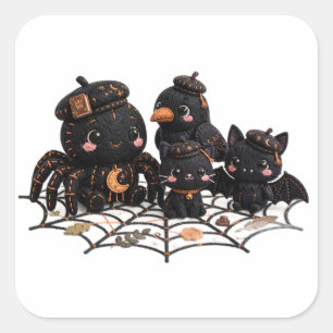 Halloween Sticker Set — Spin, Kraai, Kat & Vleermu