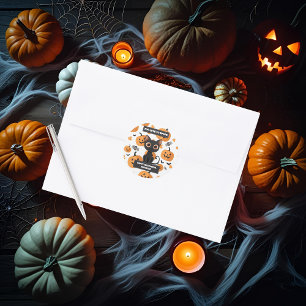 Halloween Sticker: Te Schattige om een zwarte kat  Ronde Sticker
