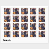 Halloween Sticker - Waterverf Zwarte Kat Heksenhoe (Vel)