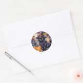 Halloween Sticker - Waterverf Zwarte Kat Heksenhoe (Envelop)
