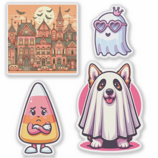 Halloween Stickers Candy Corn Ghosts en vleermuize (Voorkant)