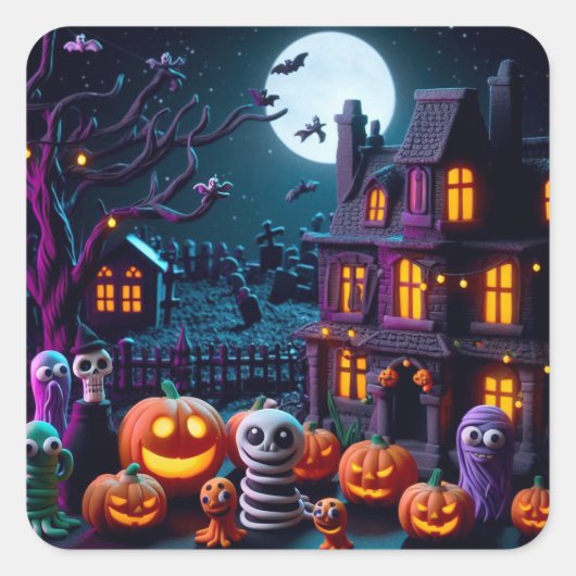 Halloween Stickers: Claymation Fun Vierkante Sticker (Voorkant)