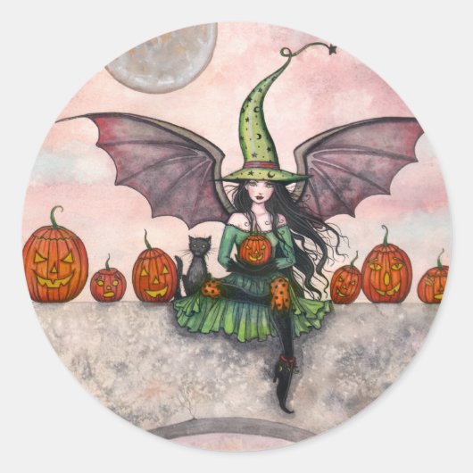 Halloween Stickers Heks Kat Pompoenen (Voorkant)