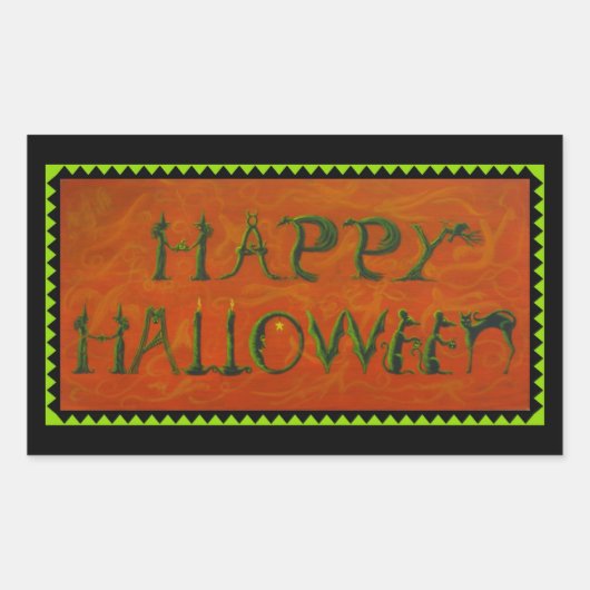 Halloween stickers, heks, zwart, kat, geesten rechthoekige sticker (Voorkant)