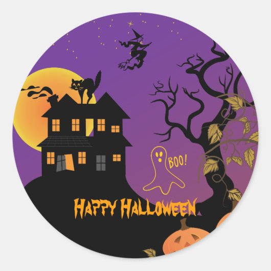 Halloween-Stickers in haunted House Ronde Sticker (Voorkant)