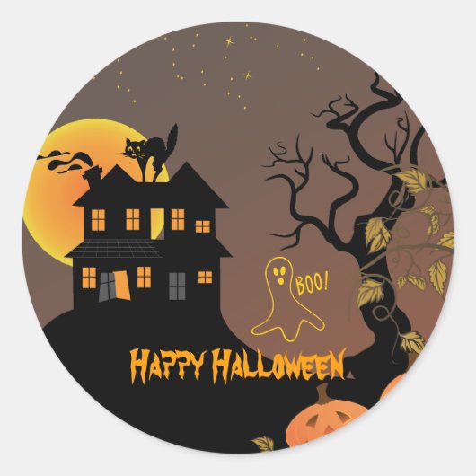 Halloween-Stickers in haunted House Ronde Sticker (Voorkant)