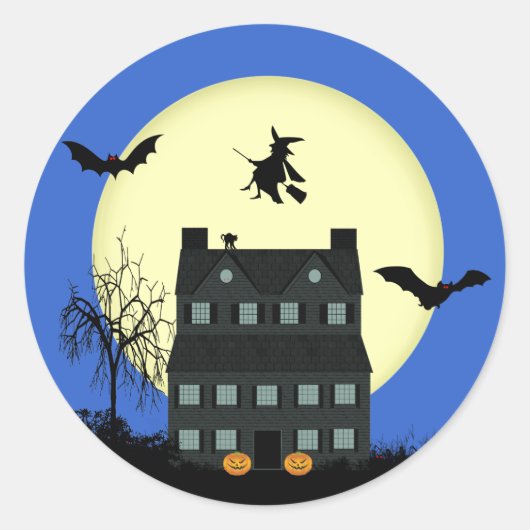 Halloween-Stickers in haunted House Ronde Sticker (Voorkant)