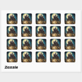 Halloween-Stickers in haunted House Vierkante Sticker (Vel)