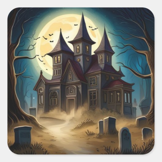 Halloween-Stickers in haunted House Vierkante Sticker (Voorkant)