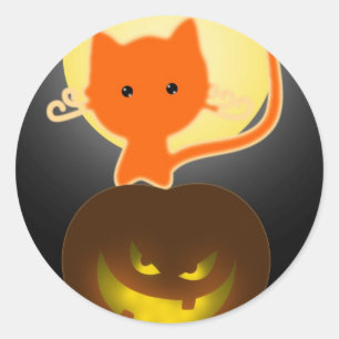 Halloween Stickers Oranje Kitty