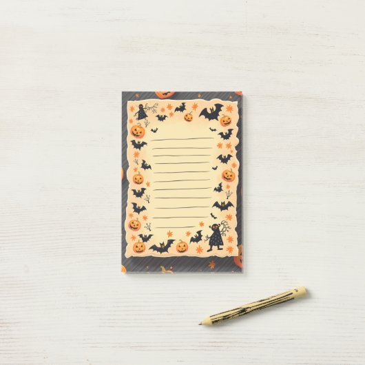 Halloween Sticky Notes met leuke pompoenen en spoo (Op bureau)