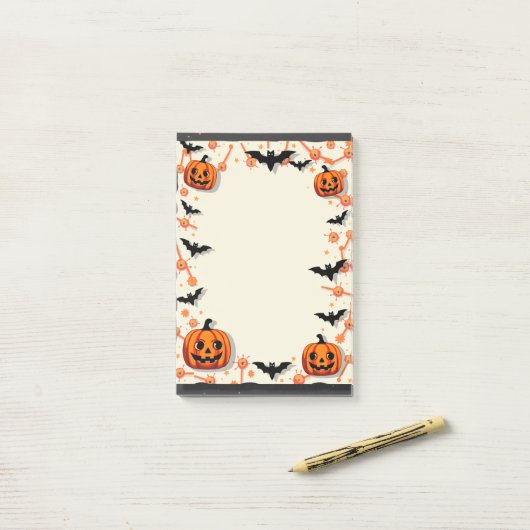 Halloween Sticky Notes met pompoenen en vleermuize (Op bureau)