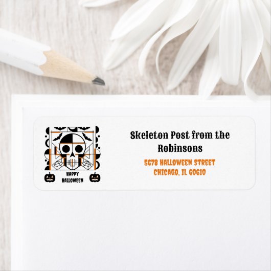 Halloween-stijl schedel, vleermuizen, spinnenwebbe etiket (Insitu)