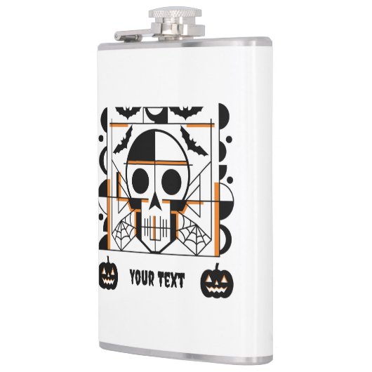 Halloween-stijl schedel, vleermuizen, spinnenwebbe heupfles (Links)