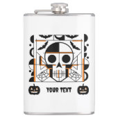Halloween-stijl schedel, vleermuizen, spinnenwebbe heupfles (Voorkant)