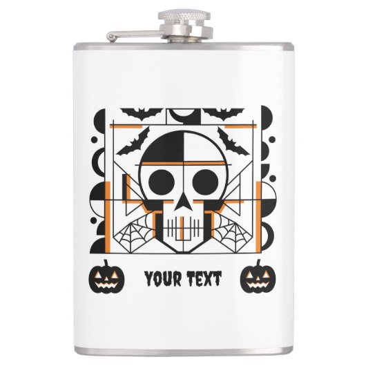 Halloween-stijl schedel, vleermuizen, spinnenwebbe heupfles (Voorkant)