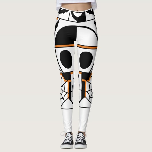 Halloween-stijl schedel, vleermuizen, spinnenwebbe leggings (Voorkant)