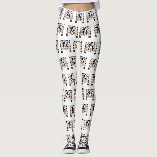 Halloween-stijl schedel, vleermuizen, spinnenwebbe leggings (Voorkant)