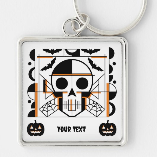 Halloween-stijl schedel, vleermuizen, spinnenwebbe sleutelhanger (Voorkant)