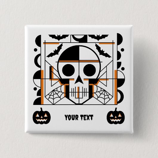 Halloween-stijl schedel, vleermuizen, spinnenwebbe vierkante button 5,1 cm (Voorkant)