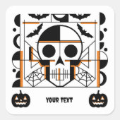 Halloween-stijl schedel, vleermuizen, spinnenwebbe vierkante sticker (Voorkant)