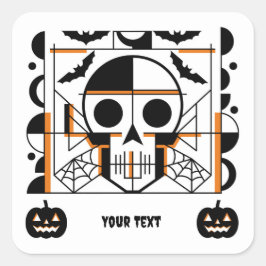 Halloween-stijl schedel, vleermuizen, spinnenwebbe vierkante sticker