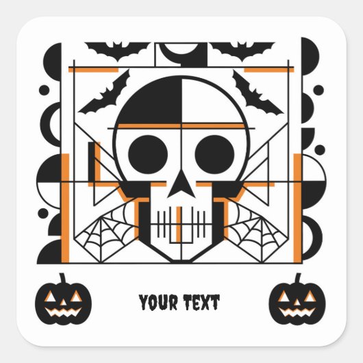 Halloween-stijl schedel, vleermuizen, spinnenwebbe vierkante sticker (Voorkant)