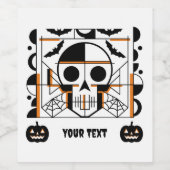 Halloween-stijl schedel, vleermuizen, spinnenwebbe wijn etiket (Enkel label)