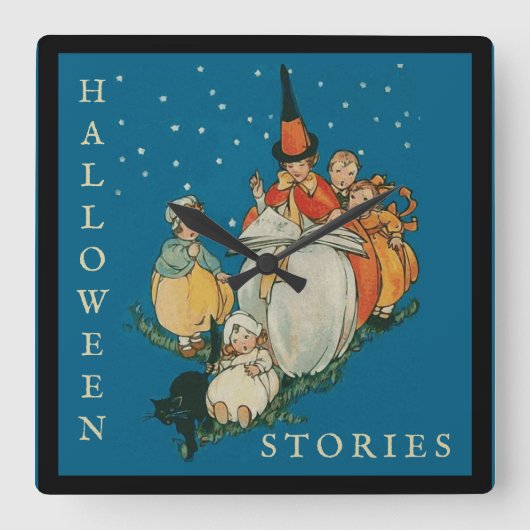  Halloween Storytime Little Witch Black Cat Vierkante Klok (Voorkant)