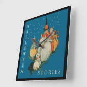  Halloween Storytime Little Witch Black Cat Vierkante Klok (Hoek)